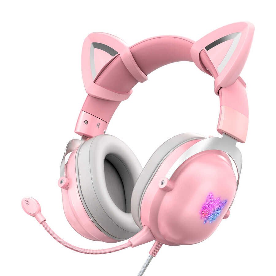 Hafif Portatif Kolayca Katlanıp Taşınabilir Dizayn Kulaklık (Onikuma X11 Oyuncu Kulaklığı 3.5mm) Pembe