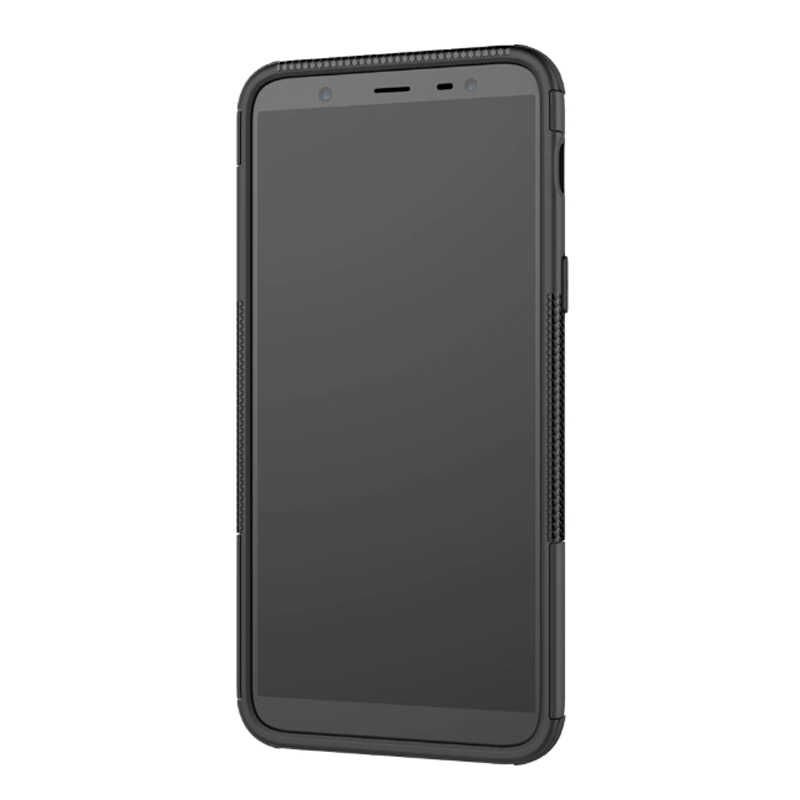 Samsung Galaxy J8 Kılıf Standlı Korunaklı Silikon Kapak (hibrit) Beyaz