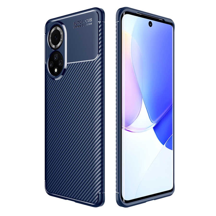 Huawei Nova 9 Kılıf Kamera Çıkıntılı Karbon Fiber Dokulu Renk Atmaz Kapak (NEGRO) Lacivert