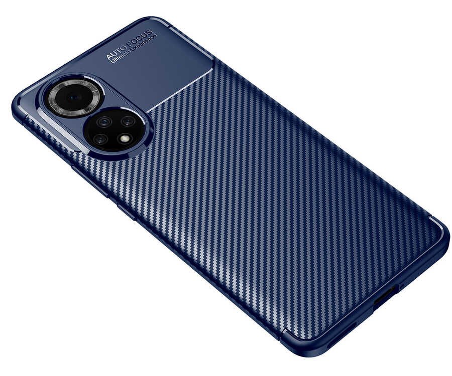Huawei Nova 9 Kılıf Kamera Çıkıntılı Karbon Fiber Dokulu Renk Atmaz Kapak (NEGRO) Lacivert