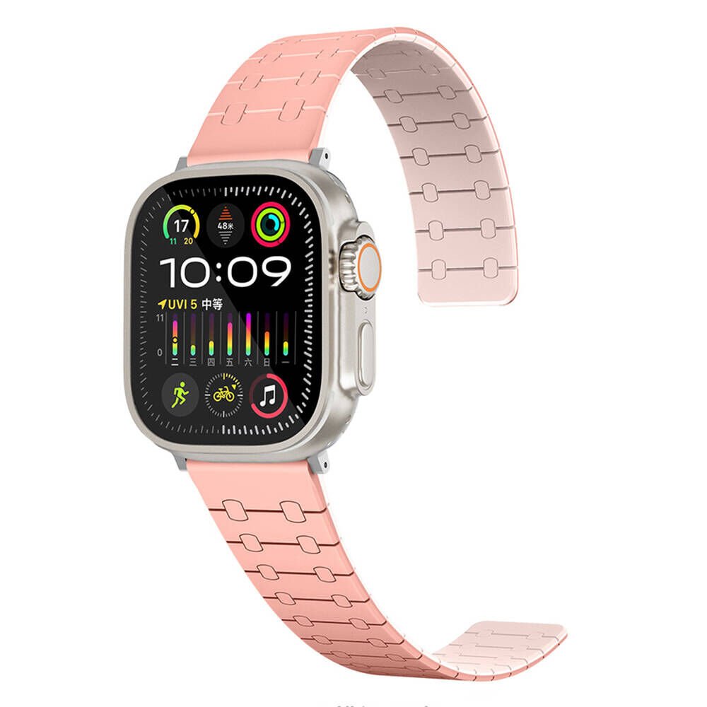 Apple Watch 2/3/4/5/6/7/8/9/se/ultra/nike 42mm 44mm 45mm 49mm Desenli Silikon Kordon (KRD-111) Pembe