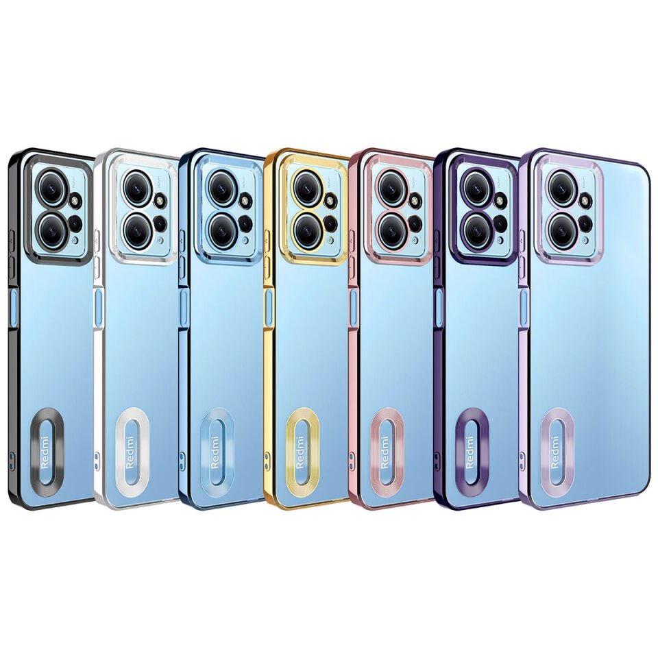 Xiaomi Redmi Note 12 4G Kılıf Kamera Lens Korumalı Logo Gösteren Parlak Kenarlı Kapak (OMEGA) Gümüş