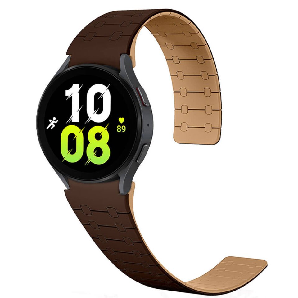Samsung Galaxy Watch 5 40mm - 20mm Çizgili Desenli Silikon Kordon (KRD-111) Kahverengi