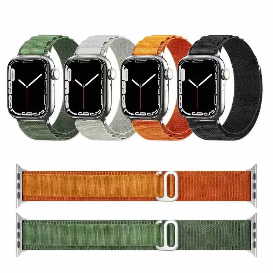 Apple Watch 2/3/4/5/6/7/8/se/nike 38mm 40mm 41mm Hasır Kordon Naylon Örgülü (KRD-74) Siyah