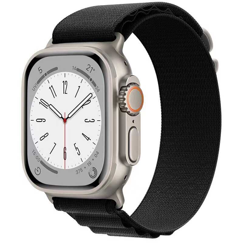 Apple Watch 2/3/4/5/6/7/8/se/nike 38mm 40mm 41mm Hasır Kordon Naylon Örgülü (KRD-74) Siyah