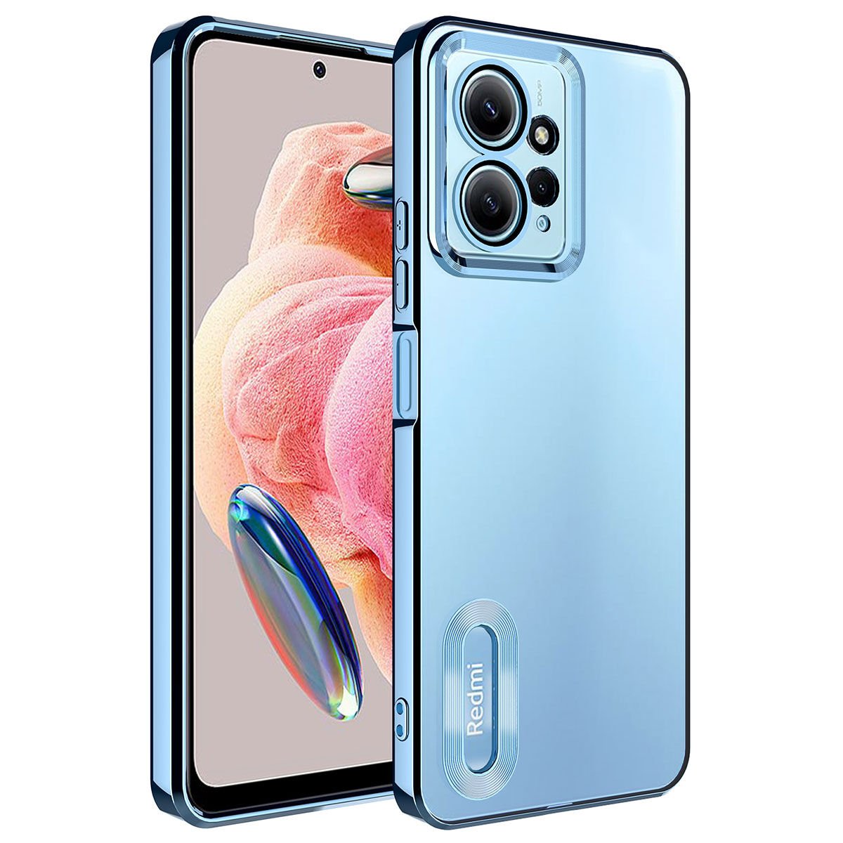 Xiaomi Redmi Note 12 4G Kılıf Kamera Lens Korumalı Logo Gösteren Parlak Kenarlı Kapak (OMEGA) Sierra Mavi