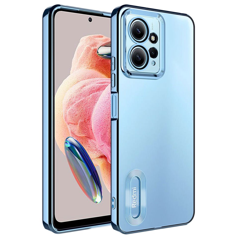 Xiaomi Redmi Note 12 4G Kılıf Kamera Lens Korumalı Logo Gösteren Parlak Kenarlı Kapak (OMEGA) Sierra Mavi