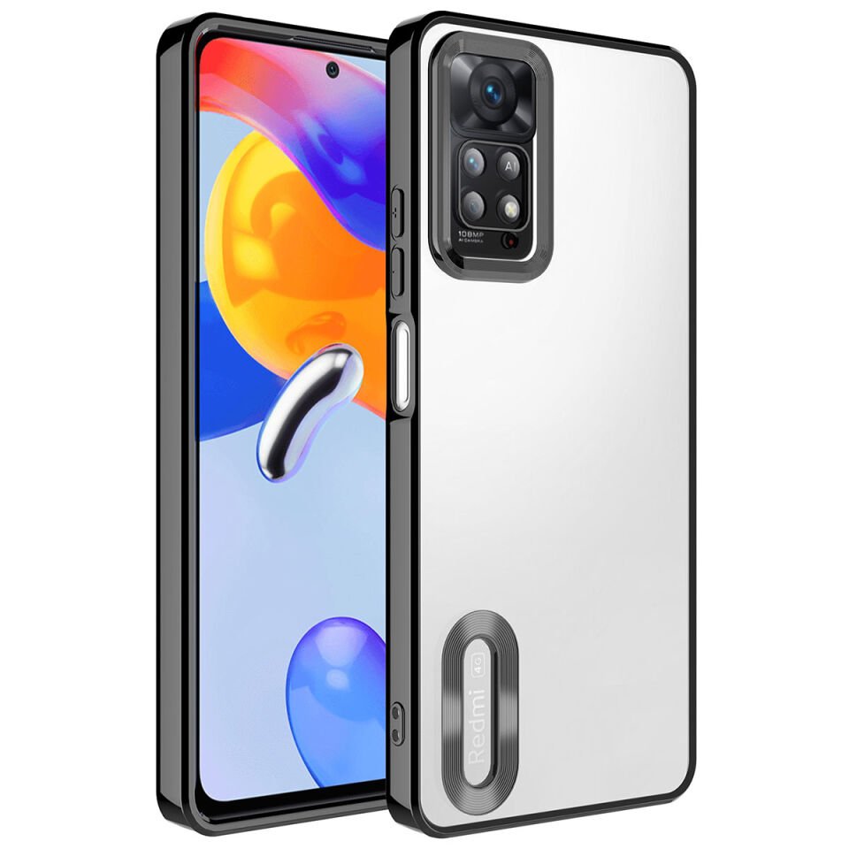 Xiaomi Redmi Note 12 Pro 4G Kılıf Kamera Lens Korumalı Logo Gösteren Parlak Kenarlı Kapak (OMEGA) Siyah