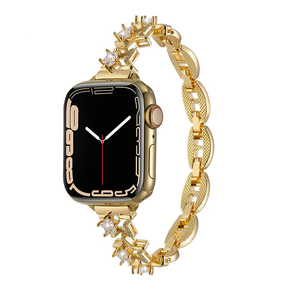 Apple Watch 2/3/4/5/6/7/8/9/se/ultra/nike 42mm 44mm 45mm 49mm Metal Kordon Tasarım (KRD-104) Gold