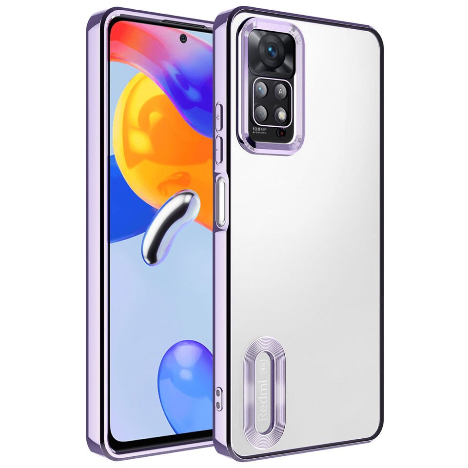 Xiaomi Redmi Note 12 Pro 4G Kılıf Kamera Lens Korumalı Logo Gösteren Parlak Kenarlı Kapak (OMEGA) Lila