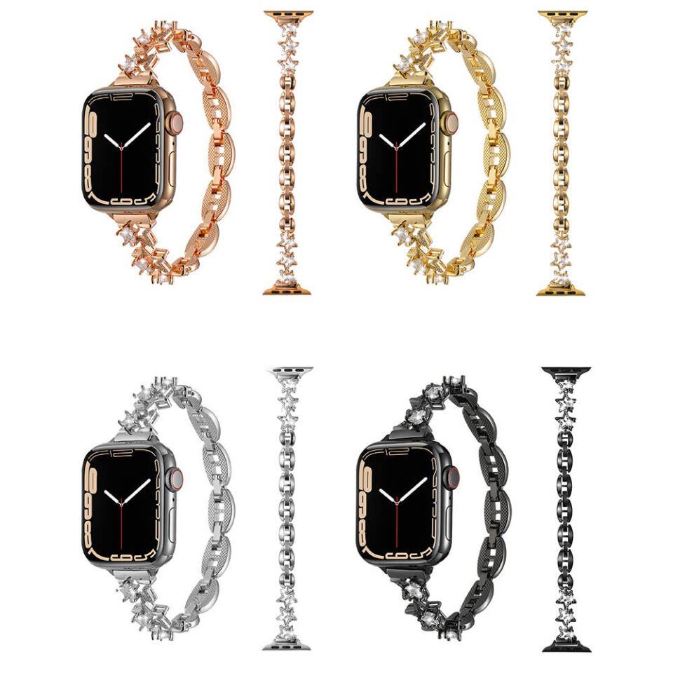 Apple Watch 2/3/4/5/6/7/8/9/se/ultra/nike 42mm 44mm 45mm 49mm Metal Kordon Tasarım (KRD-104) Rose Gold