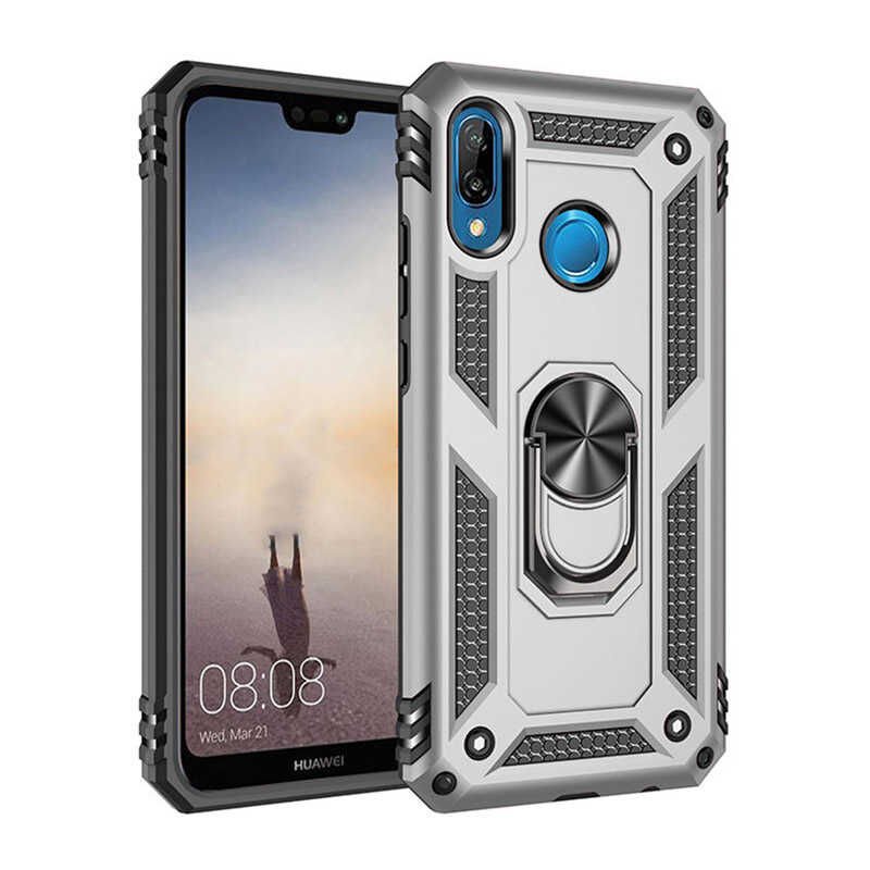 Huawei P20 Lite Kılıf Tank Zırh Yüzüklü Mıknatıslı Standlı Kapak (VEGA) Mavi