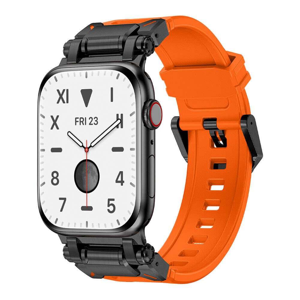 Apple Watch 44mm HEPTEKİLETİŞİM KRD-101 Titanyum Metal Başlıklı Silikon Kordon