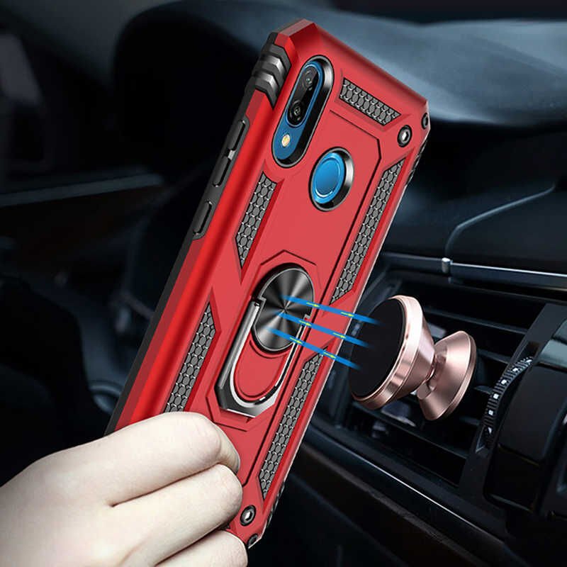 Huawei P20 Lite Kılıf Tank Zırh Yüzüklü Mıknatıslı Standlı Kapak (VEGA) Rose Gold