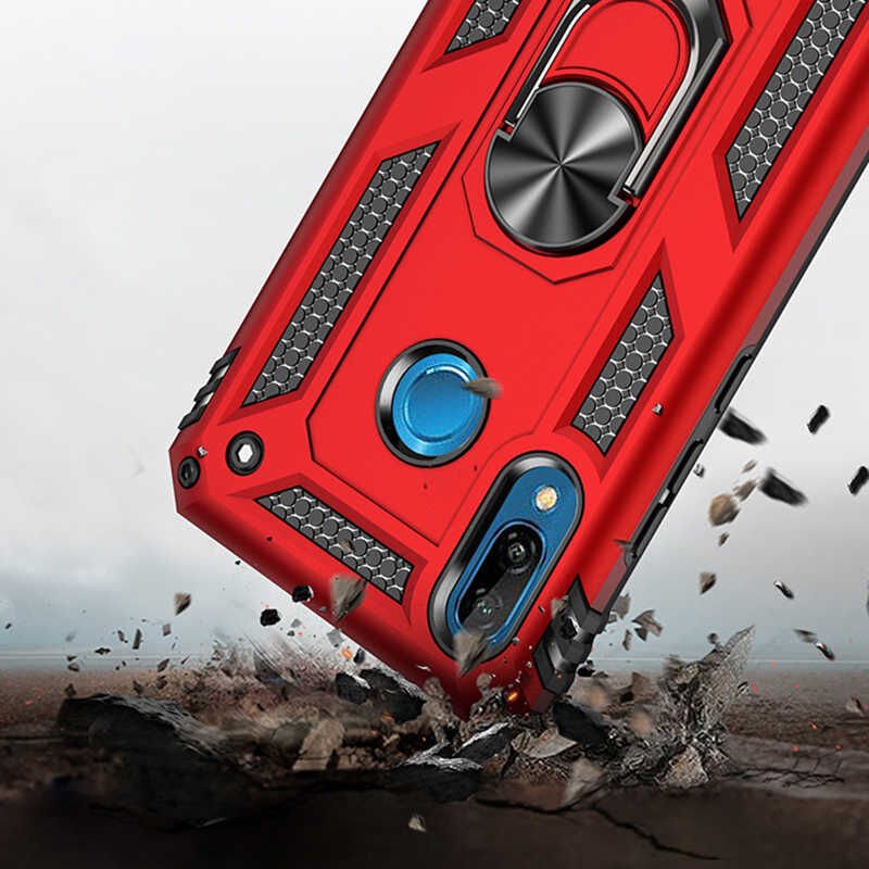 Huawei P20 Lite Kılıf Tank Zırh Yüzüklü Mıknatıslı Standlı Kapak (VEGA) Rose Gold