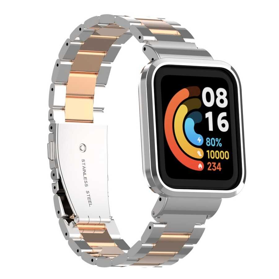 Xiaomi Redmi Watch (Mi Watch Lite) Metal Kordon Gösterişli Tasarım (KRD-60) Gümüş-Rosegold