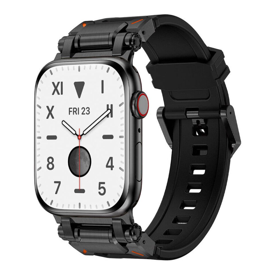 Apple Watch 7 45mm HEPTEKİLETİŞİM KRD-101 Titanyum Metal Başlıklı Silikon Kordon