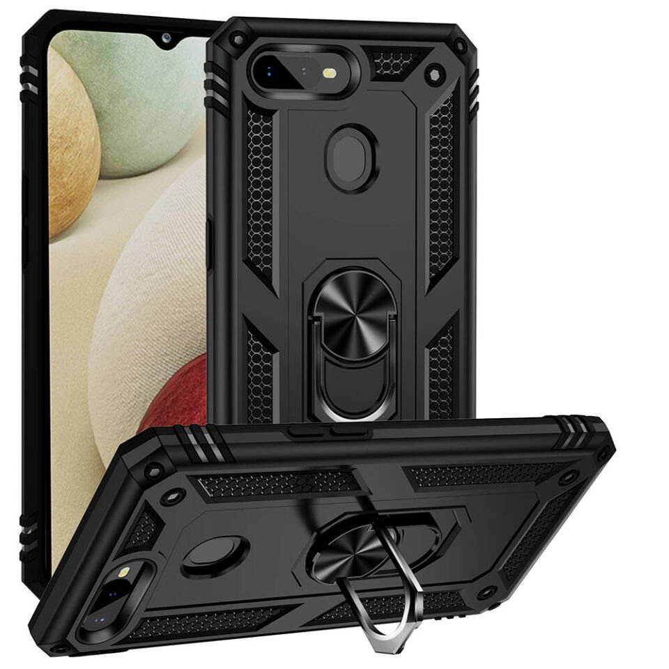 Oppo AX7 Kılıf Tank Zırh Yüzüklü Mıknatıslı Standlı Kapak (VEGA) Siyah