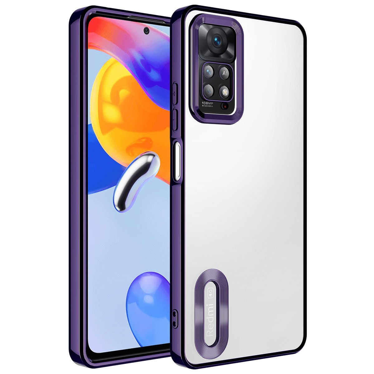 Xiaomi Redmi Note 12 Pro 4G Kılıf Kamera Lens Korumalı Logo Gösteren Parlak Kenarlı Kapak (OMEGA) Derin Mor