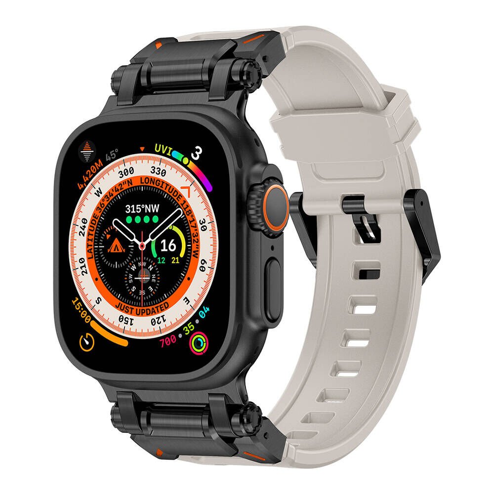 Apple Watch Ultra 49mm HEPTEKİLETİŞİM KRD-101 Titanyum Metal Başlıklı Silikon Kordon