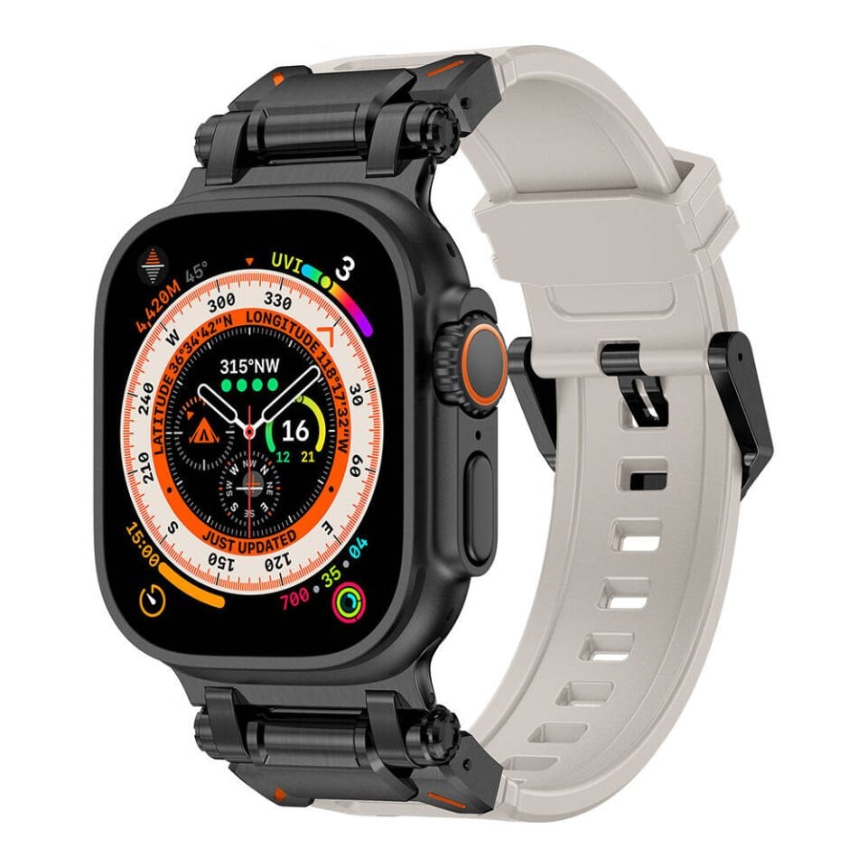 Apple Watch Ultra 49mm HEPTEKİLETİŞİM KRD-101 Titanyum Metal Başlıklı Silikon Kordon