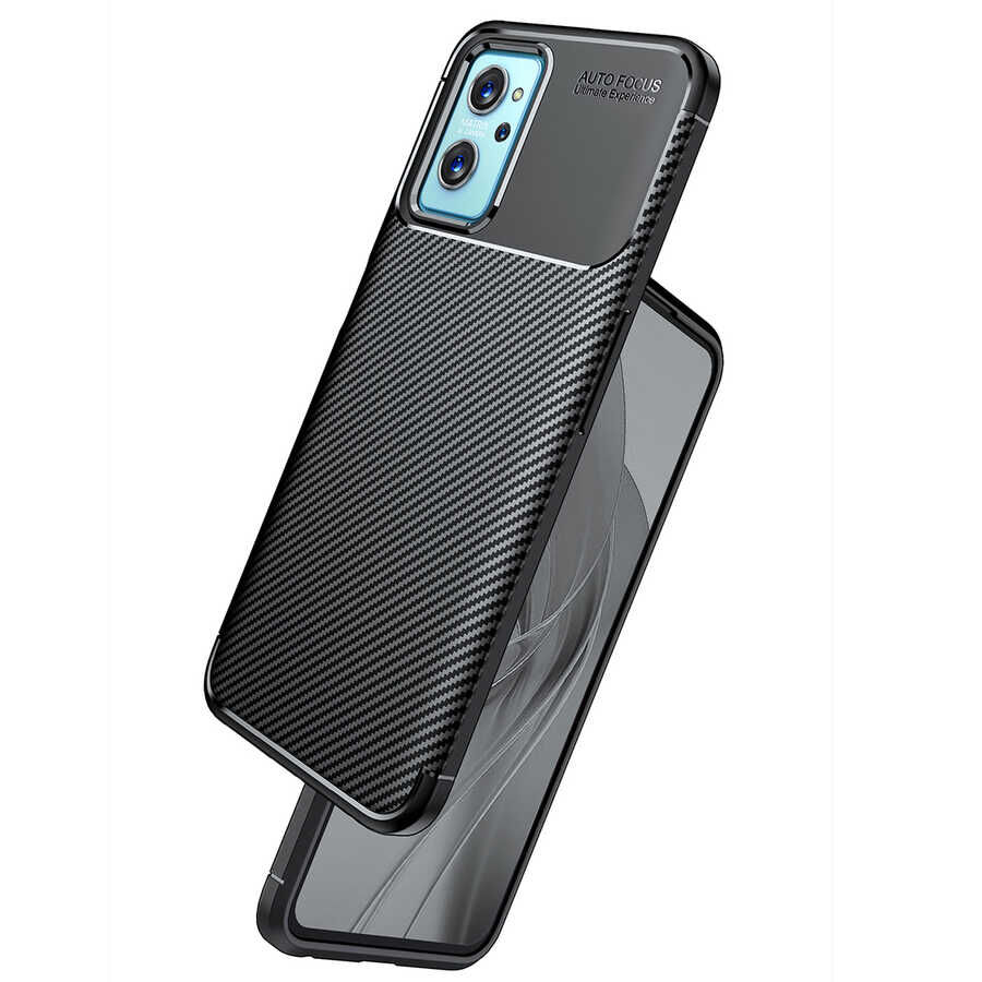 Oppo A76 Kılıf Kamera Çıkıntılı Karbon Fiber Dokulu Renk Atmaz Kapak (NEGRO) Siyah