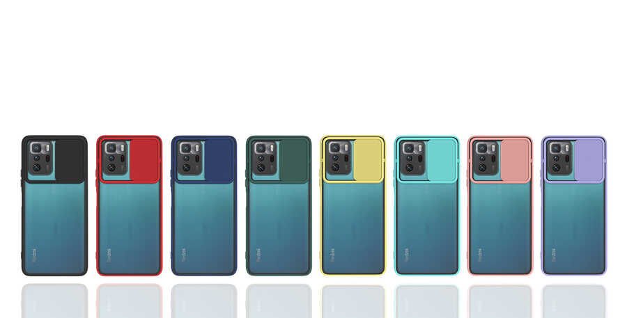 Xiaomi Poco X3 GT Kılıf Slayt Sürgülü Kamera Korumalı Renkli Silikon Kapak Turkuaz
