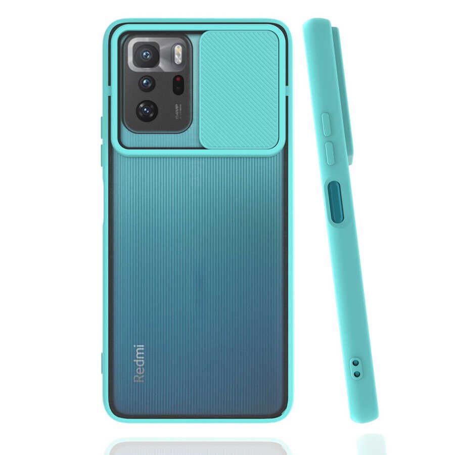 Xiaomi Poco X3 GT Kılıf Slayt Sürgülü Kamera Korumalı Renkli Silikon Kapak Turkuaz