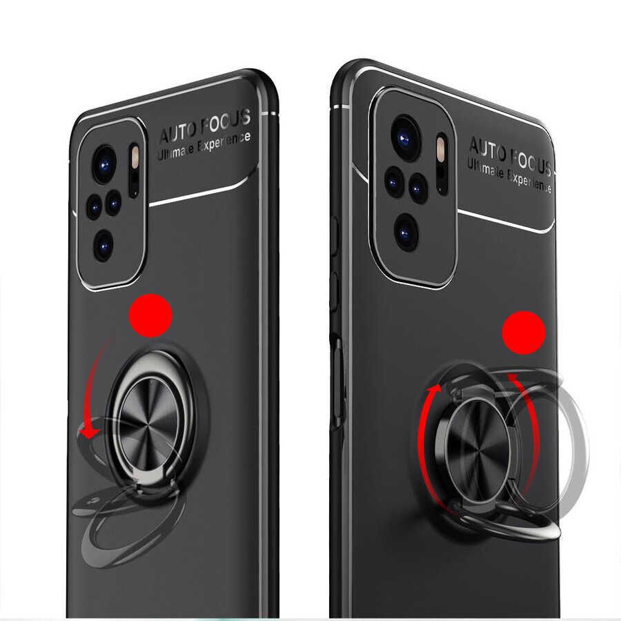 Xiaomi Redmi Note 10S Kılıf Kamera Çıkıntılı Renkli Yüzüklü Standlı Mıknatıslı Kapak (RAVEL) Mavi