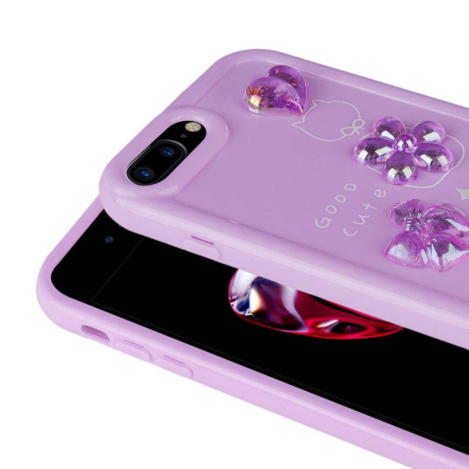 Apple  iPhone 8 Plus Kılıf Kamera Korumalı Kabartma Figürlü Parlak Silikon Kapak (Toys) Açık Yeşil