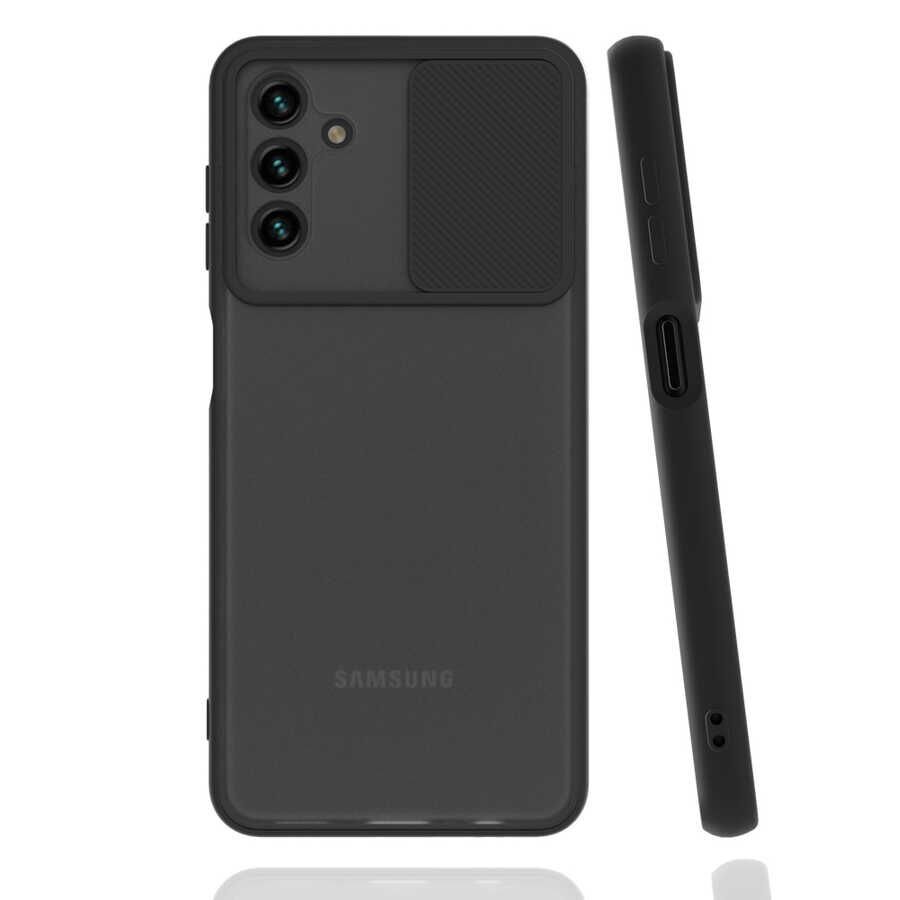 Samsung Galaxy A13 5G Kılıf Slayt Sürgülü Kamera Korumalı Renkli Silikon Kapak Siyah