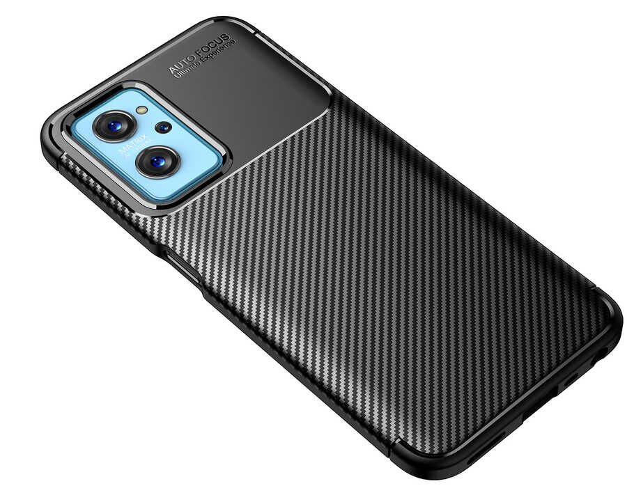Oppo A76 Kılıf Kamera Çıkıntılı Karbon Fiber Dokulu Renk Atmaz Kapak (NEGRO) Lacivert