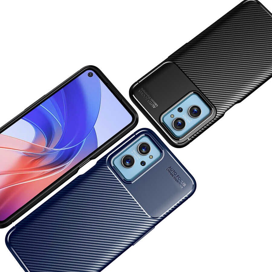 Oppo A76 Kılıf Kamera Çıkıntılı Karbon Fiber Dokulu Renk Atmaz Kapak (NEGRO) Lacivert