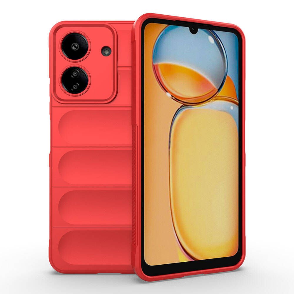 Xiaomi Redmi 13C Kılıf Esnek TPU Oyuklu Arka Yüzey Tasarımlı Silikon Kapak (Etnik) Kırmızı