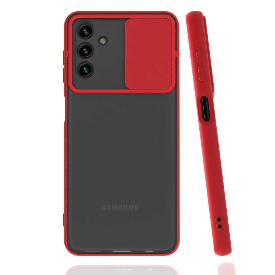 Samsung Galaxy A13 5G Kılıf Slayt Sürgülü Kamera Korumalı Renkli Silikon Kapak Kırmızı
