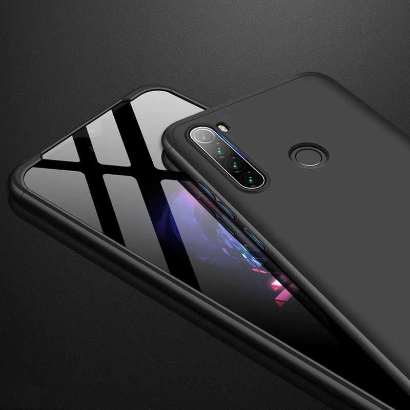 Xiaomi Redmi Note 8 Kılıf 360 Tam Koruma Ön Ve Arka Sert Mika Kapak Orjinal Ays Gkk Kapak Siyah-Kırmızı