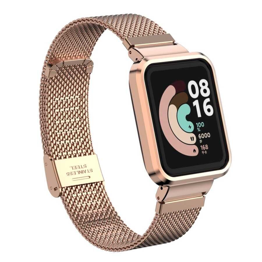 Xiaomi Redmi Watch (Mi Watch Lite) Metal Kordon Örgülü Tasarım (KRD-59) Rose Gold