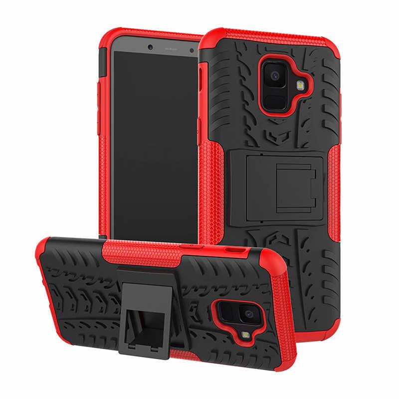 Samsung Galaxy A6 2018 Kılıf Standlı Korunaklı Silikon Kapak (hibrit) Kırmızı