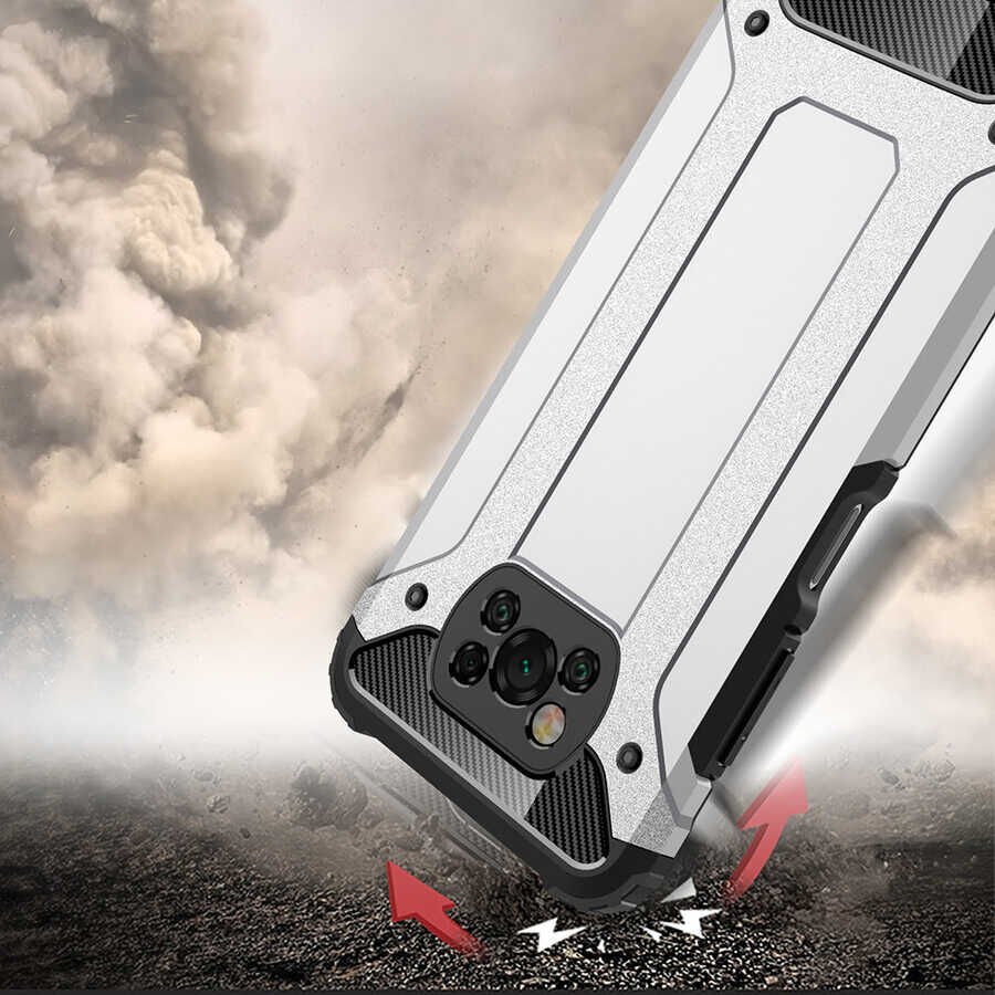 Xiaomi Poco X3 Kılıf Armor Köşe Korumalı Çift Katman Tank Zırh Kapak (CRASH) Siyah