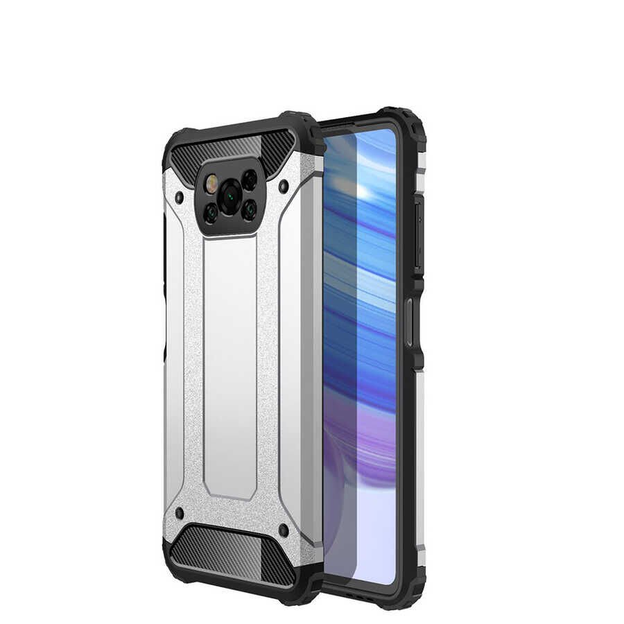 Xiaomi Poco X3 Kılıf Armor Köşe Korumalı Çift Katman Tank Zırh Kapak (CRASH) Gri