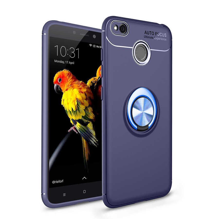 Xiaomi Redmi 4x Kılıf Kamera Çıkıntılı Renkli Yüzüklü Standlı Mıknatıslı Kapak (RAVEL) Siyah