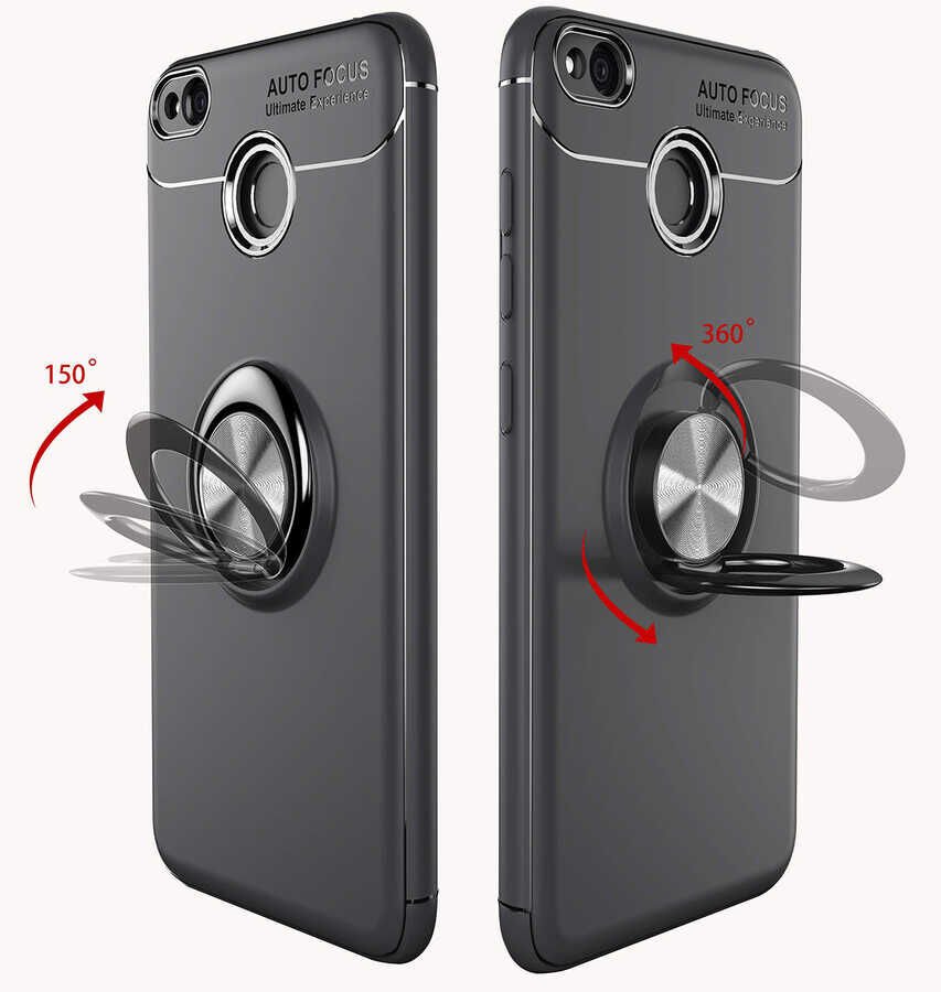 Xiaomi Redmi 4x Kılıf Kamera Çıkıntılı Renkli Yüzüklü Standlı Mıknatıslı Kapak (RAVEL) Siyah