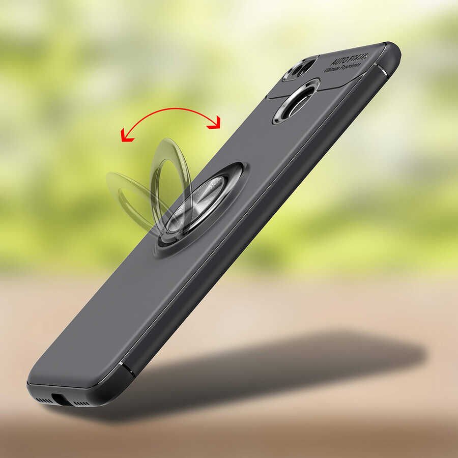 Xiaomi Redmi 4x Kılıf Kamera Çıkıntılı Renkli Yüzüklü Standlı Mıknatıslı Kapak (RAVEL) Siyah