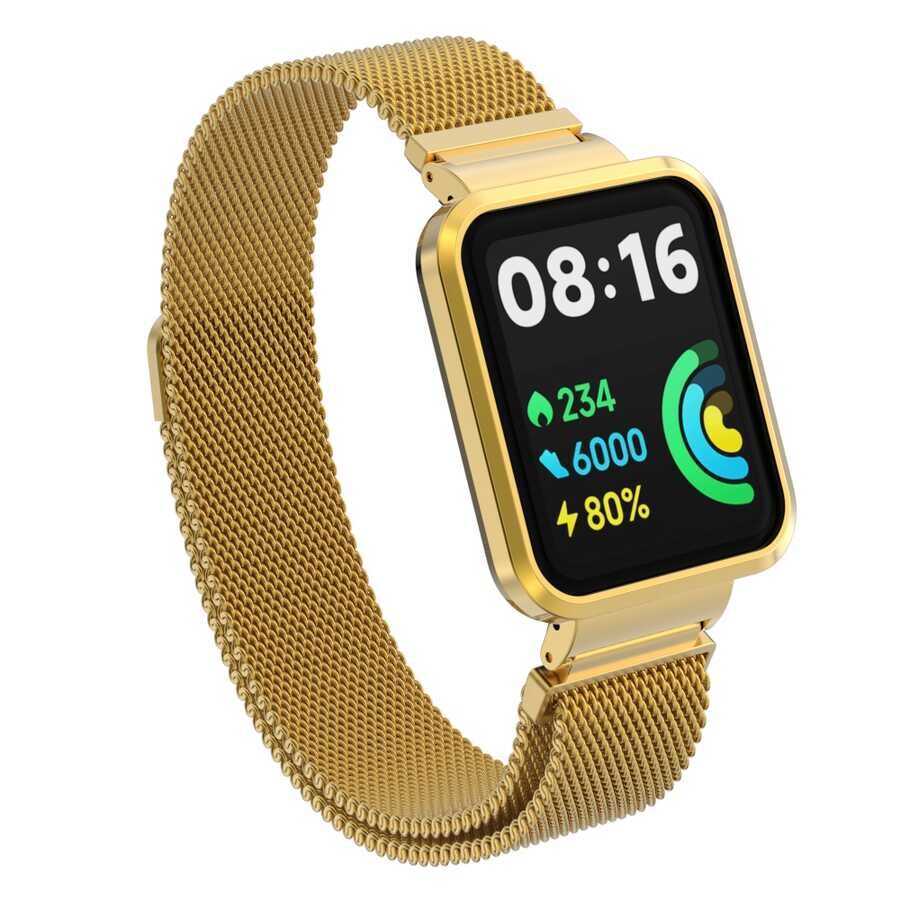 Xiaomi Redmi Watch 2 Lite Mıknatıslı Metal Kordon Örgülü Tasarım (KRD-58) Gold