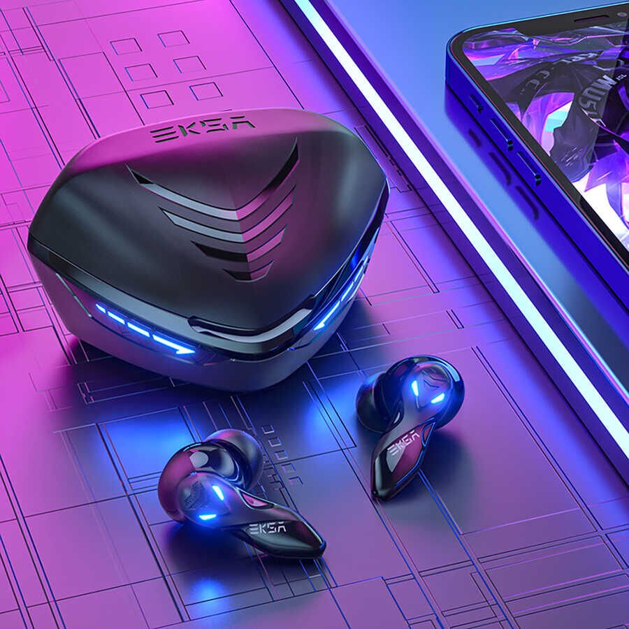 Led Işıklı Pil Durumu Göstergesi IPX4 Suya Dayanıklı (Eksa GT1 Cobra Bluetooth Kulaklık) Siyah