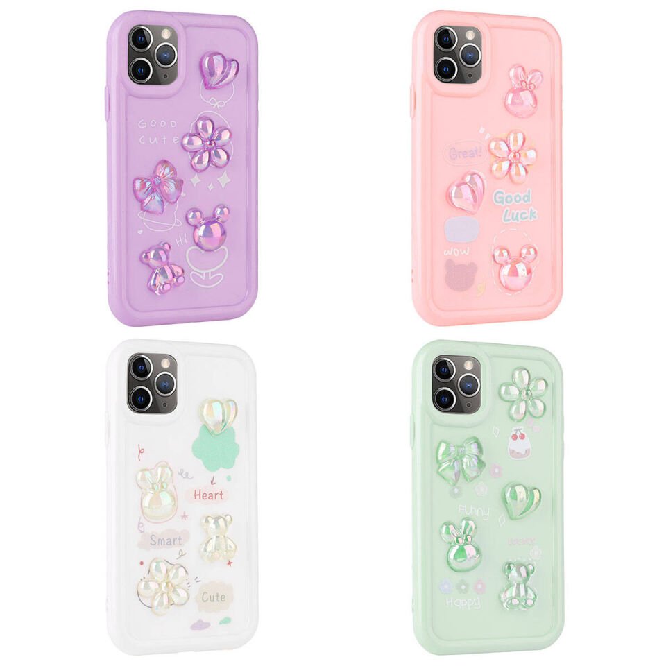 Apple iPhone 11 Pro Max Kılıf Kamera Korumalı Kabartma Figürlü Parlak Silikon Kapak (Toys) Beyaz