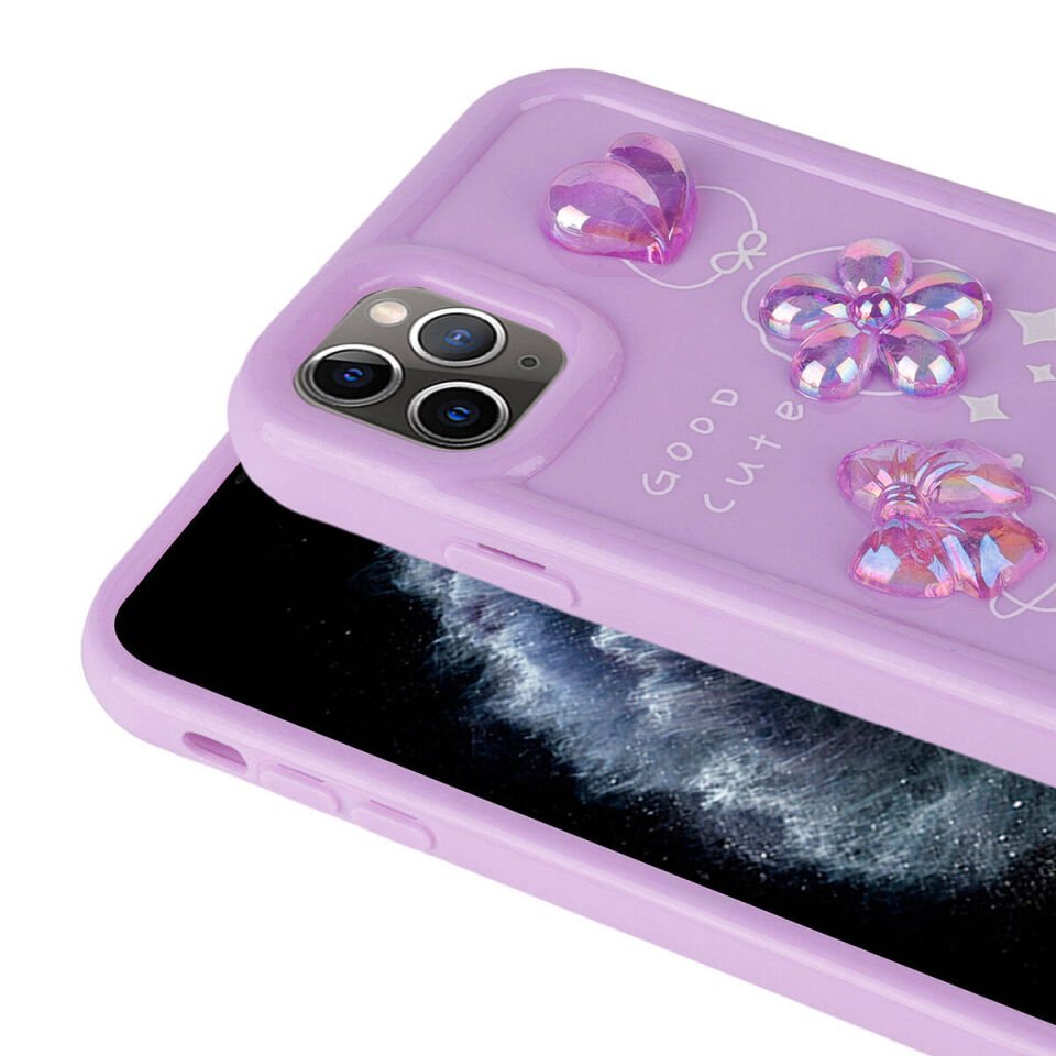 Apple iPhone 11 Pro Max Kılıf Kamera Korumalı Kabartma Figürlü Parlak Silikon Kapak (Toys) Beyaz