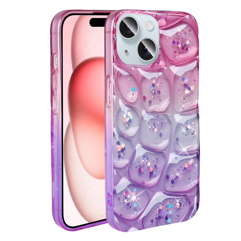 Apple iPhone 15 Kılıf Simli 3D Desenli HEPTEKİLETİŞİM Hacar Kapak