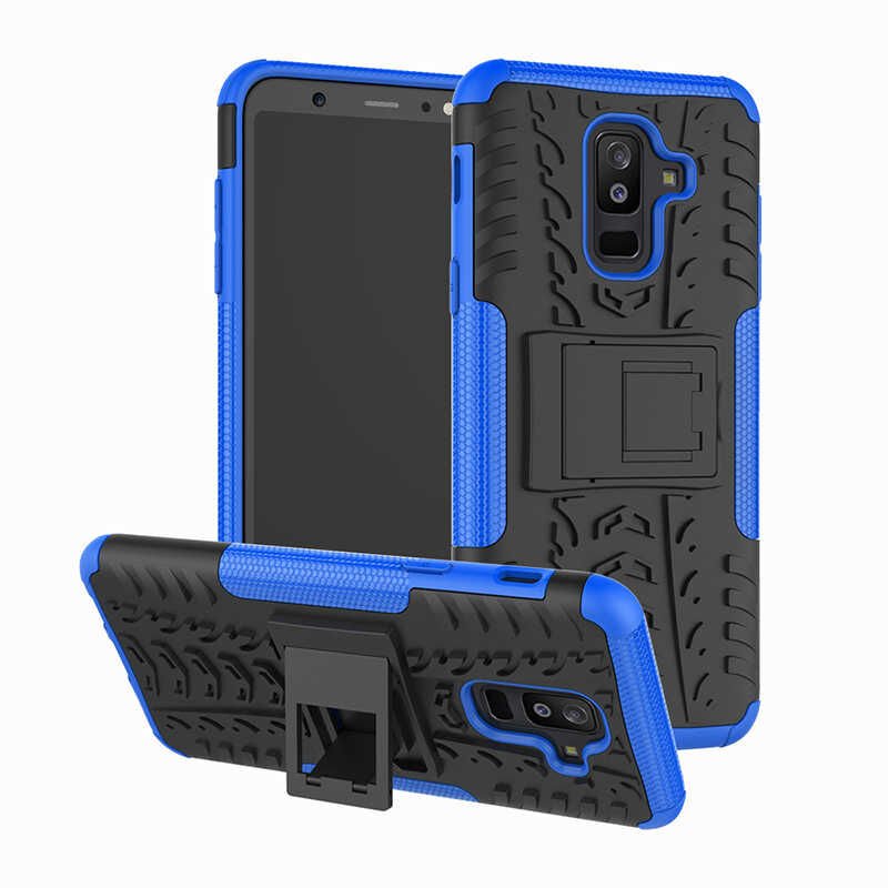 Samsung Galaxy A6 Plus 2018 Kılıf Standlı Korunaklı Silikon Kapak (hibrit) Turuncu