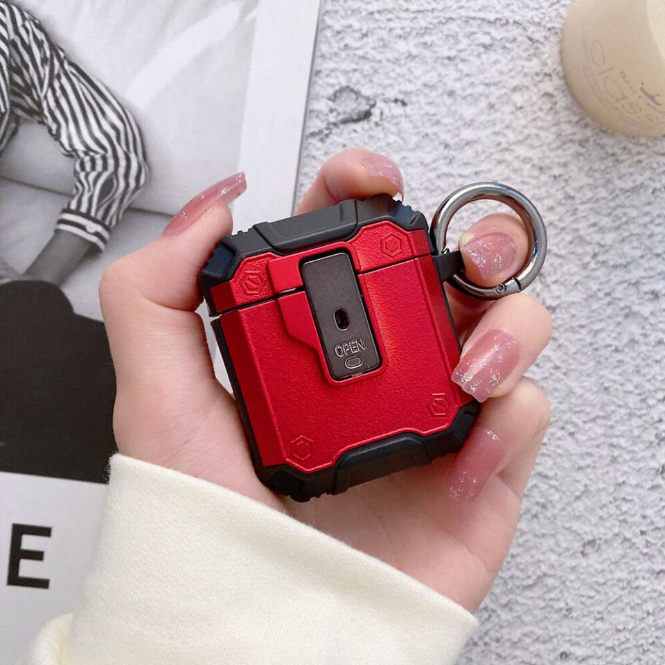 Apple Airpods Darbelere Karşı Dayanıklı Düğmeli Kılıf (Airbag 35) Kırmızı